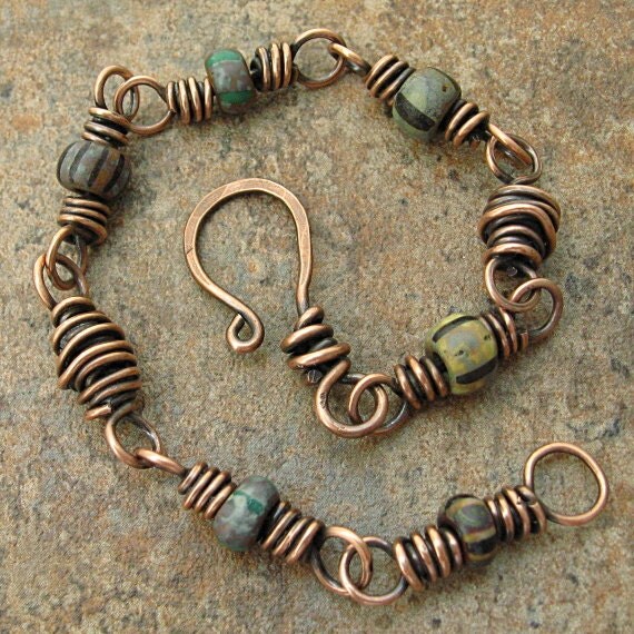 Copper Wire Bracelet Trade Beads Earthy Ethnic