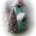 Shabby Sweet Christmas Aqua Triple Bird HOUSE PINK Roses Bottle Brush Tree Chic ECS
