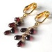 Garnet Clip On Earrings, Teardrop Cascade, Gold Clip Earrings, Burgundy, Handmade