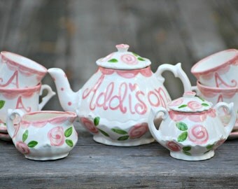Tea set Personalized for Little girls // child's sized Tea Set, Handpainted, Custom, Personalized