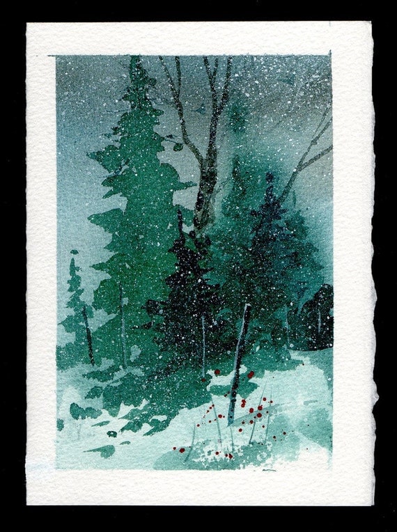 Hand painted Watercolor Christmas Card