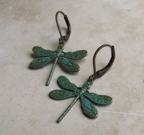 Verdigris Patina Solid Brass Dragonfly Pin With Amethyst – 1.6x2 Inch, Handmade In USA, Lightweight Brooch