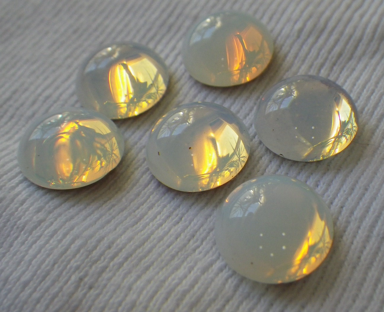 White Opal Glass 11mm Round Cabochons 6 Pcs
