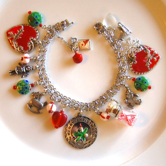 SALE Vintage Sterling Silver Christmas Charm Bracelet W/Charms