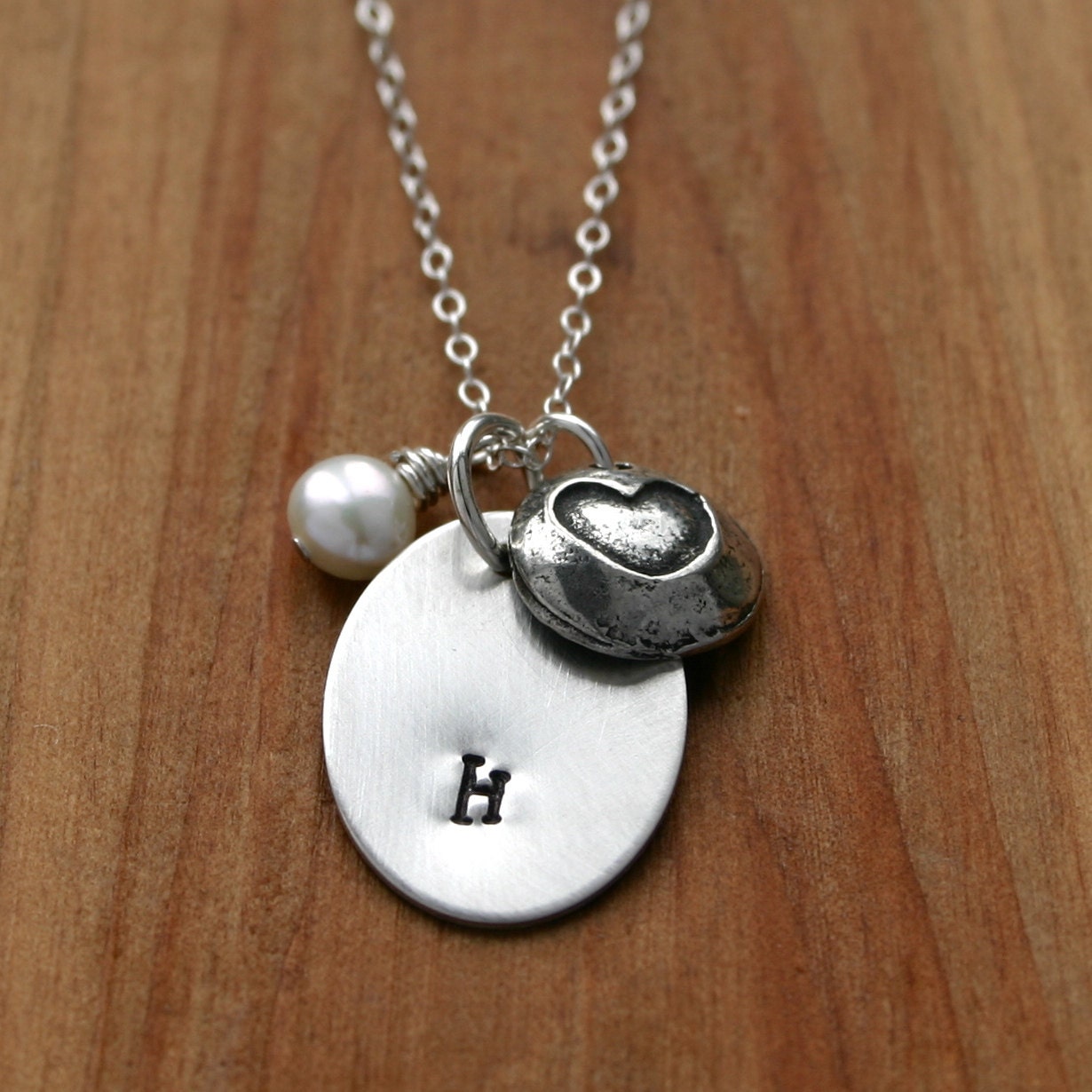 Personalized initial necklace Oval charm accented by JustJaynes