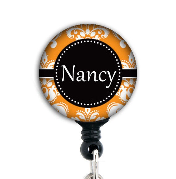 Items similar to Retractable ID Badge Holder Personalized Name Orange
