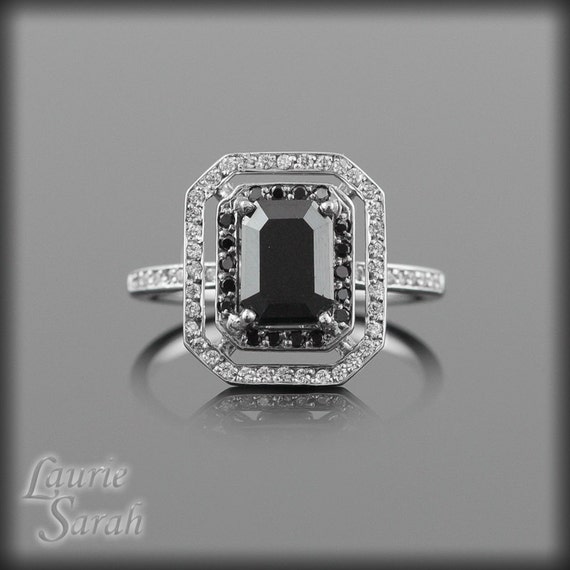 Emerald cut black diamond engagement rings