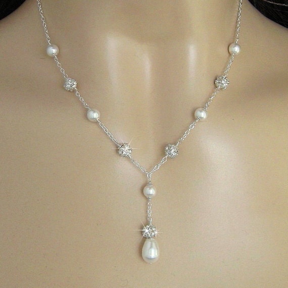 Pearl Necklace Crystal Rhinestone Fireball and by JaniceMarie