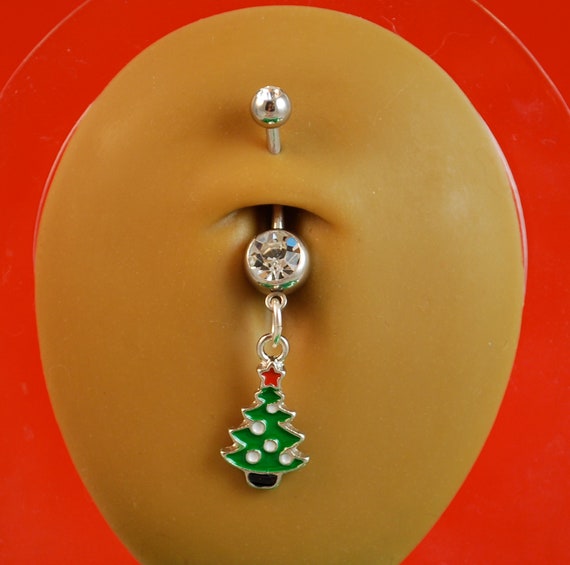 Christmas Tree Charm Belly Button Ring