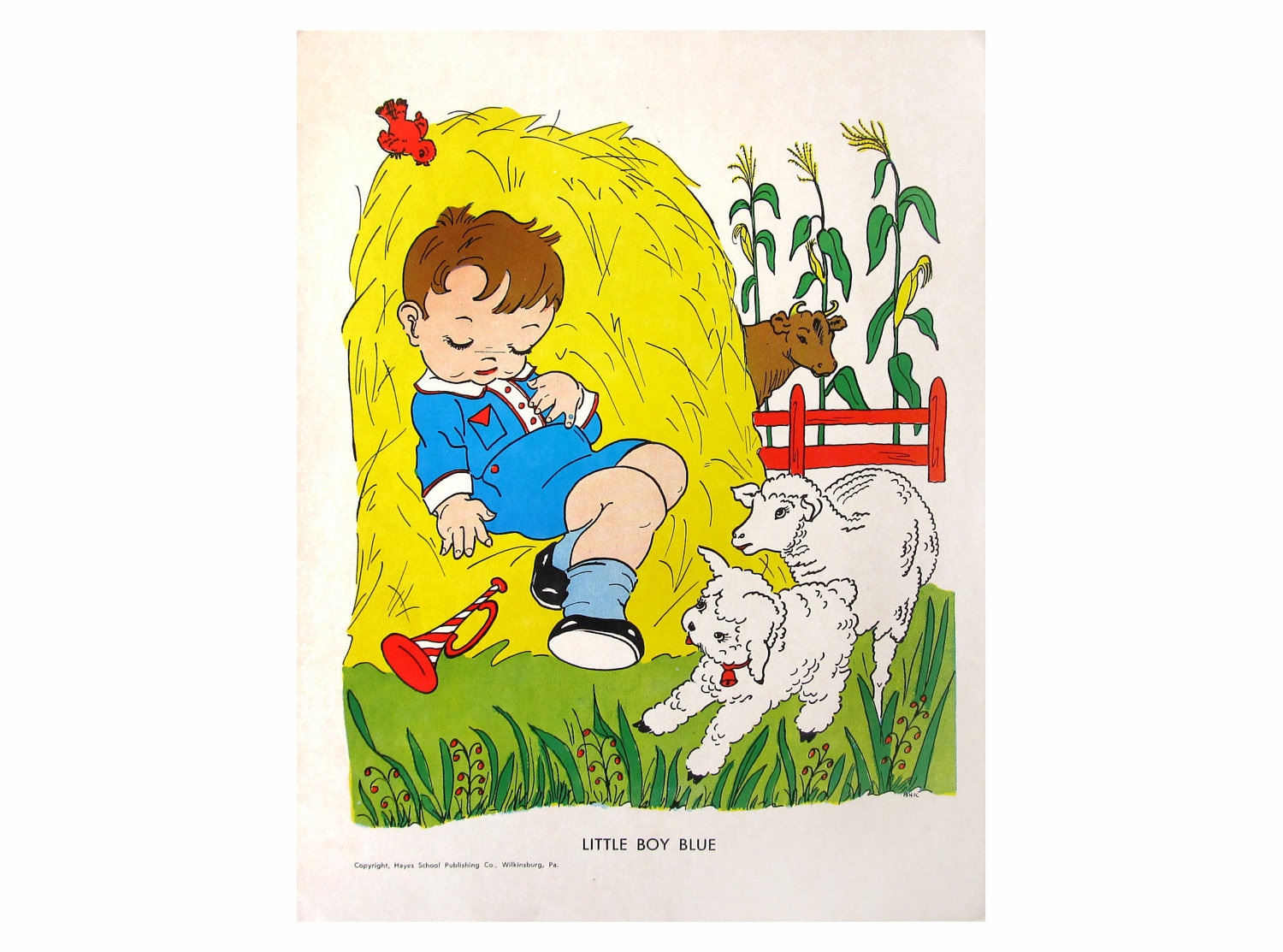 Little Boy Blue NURSERY RHYME Art Illustration Poster Wall