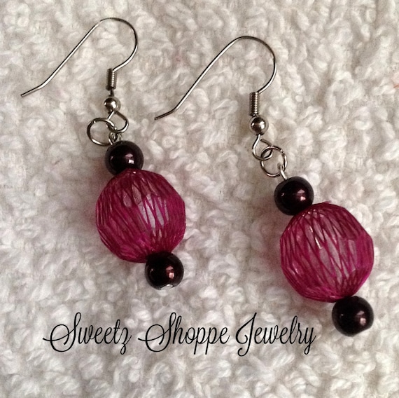 FREE SHIPPING Plum Lace Wrapped Beaded Earrings