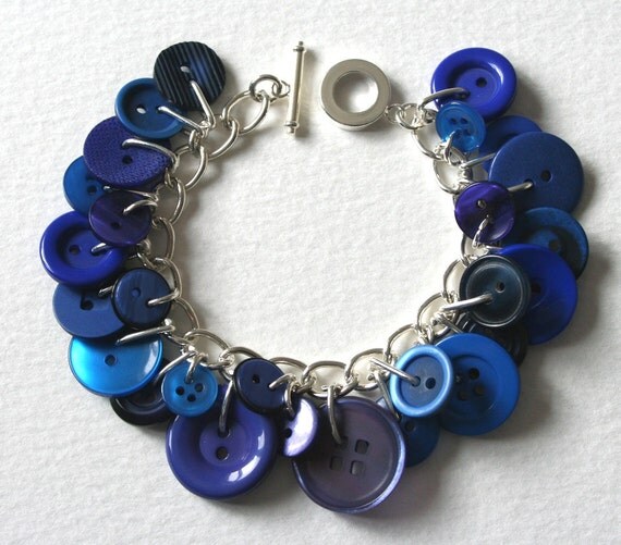 Button Bracelet Blue Jeans Charm by MrsGibson on Etsy