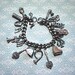 Vintage Silver Charm Bracelet, Musical Instrument Charms, 18 Charm Bracelet