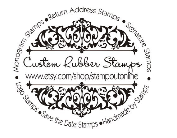 Items similar to Rubber Floral Stamp for your company name, website