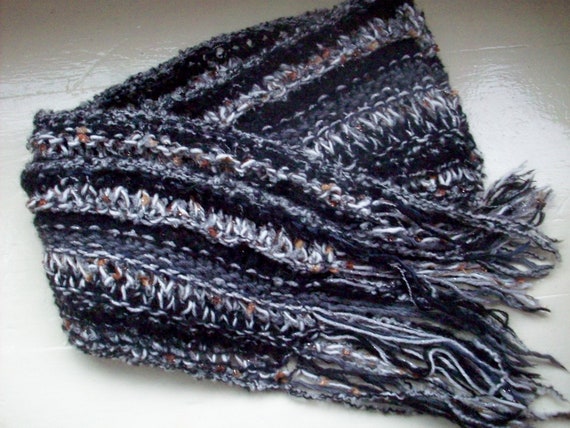 Extra long knit scarf designer multiyarns black by SpinningStreak