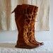 suede fringed knee length lace up boots