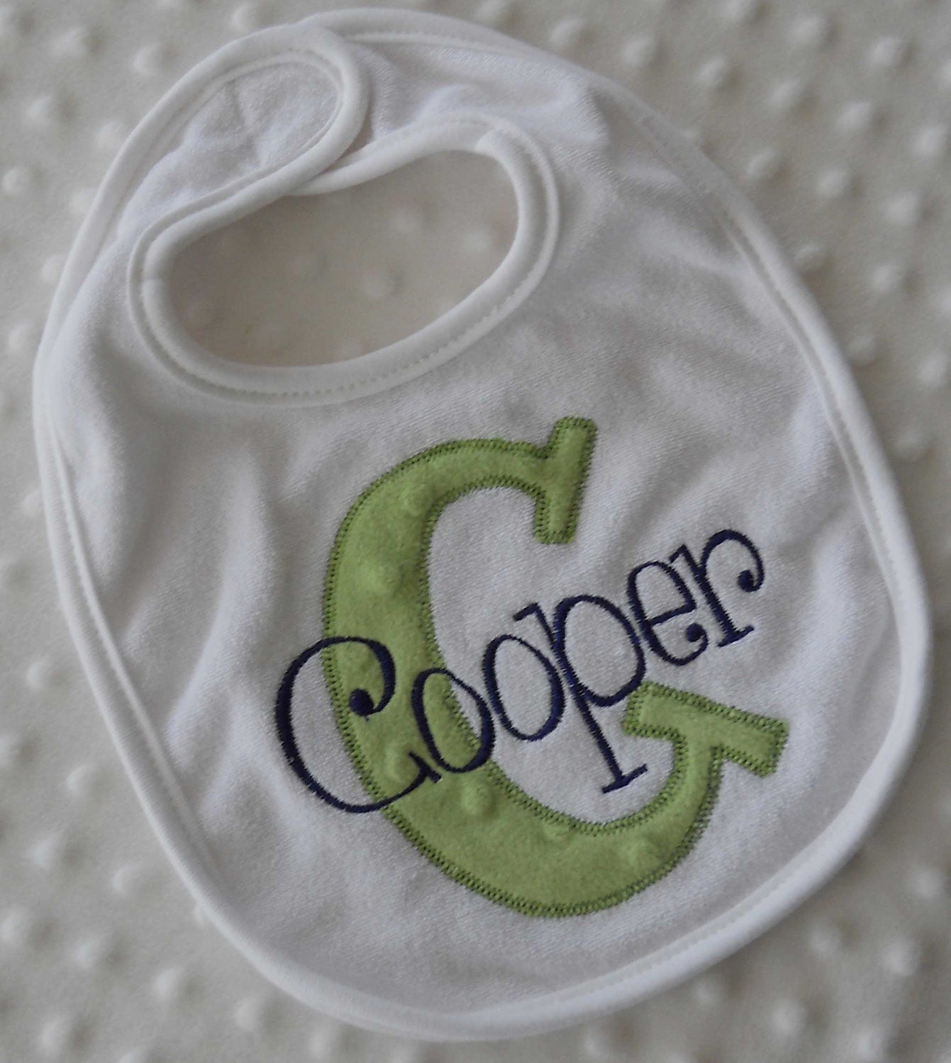 Baby Boy Bib with Appliqued INiTiaL in MiNKy and embroidered