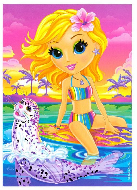 Lisa Frank Cassie the Surfer Girl Postcard style A post card