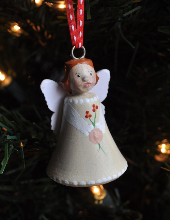 Items similar to Hand-carved Wooden Angel Christmas Ornament on Etsy