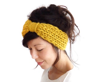 Chunky Knit Turban // Turban Headband // Knit Hairband // Woollen Headband // Knitted Headband Mustard