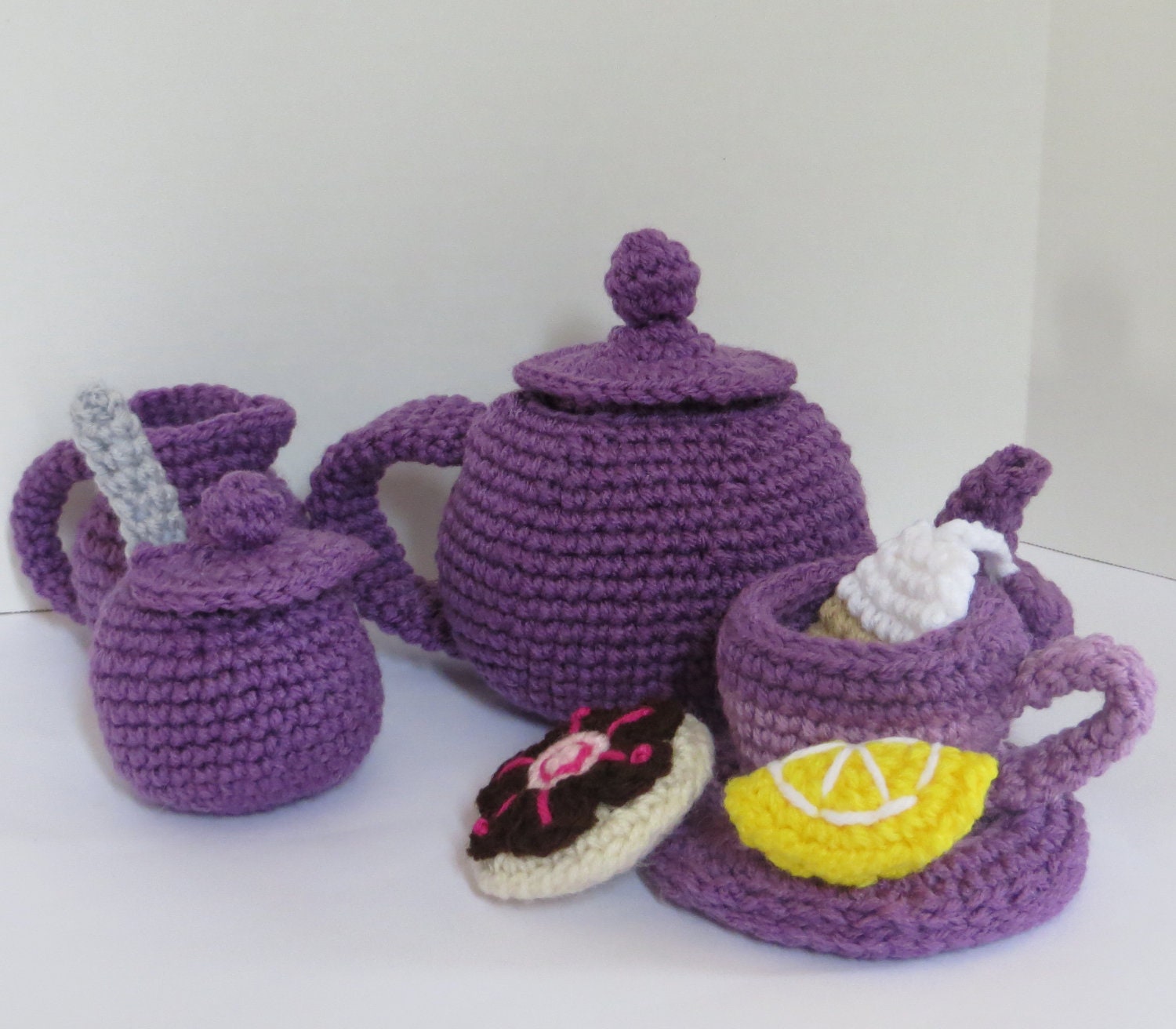 Crocheted Tea Set by CrochetNPlayDesigns on Etsy