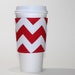 Red Chevron Reversible Coffee Cup Sleeve - Padded and Reusable