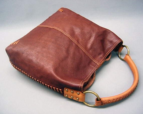 Vintage LUCKY BRAND Leather Hobo Slouch Hand Bag in Warm Brown