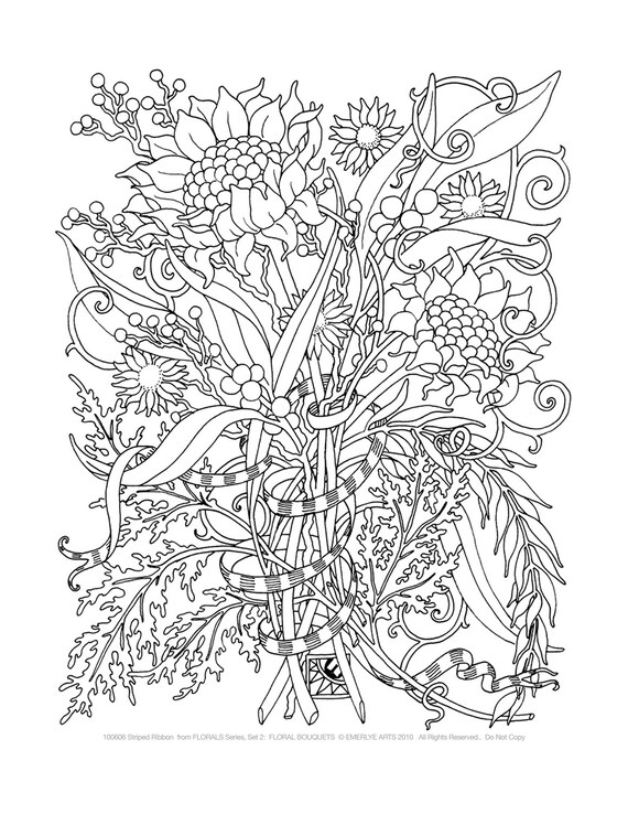 Download Adult Coloring Pages Floral Bouquets Set of 8 by emerlyearts