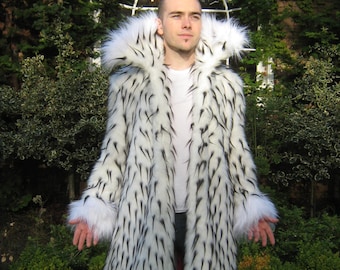 Custom Regal MEN'S Faux FUR COAT with Stand-up Collar, Contrast Trim, 4 pockets, Lined