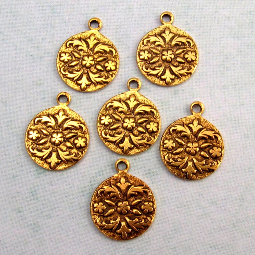 Tiny flower Disc Charm Antique Gold 6 Pc. K86 by FabBeads on Etsy