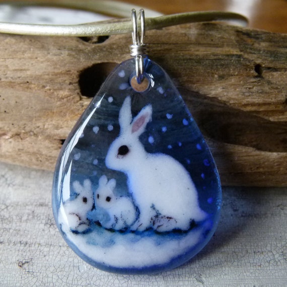 Rabbit necklace - fused glass pendant