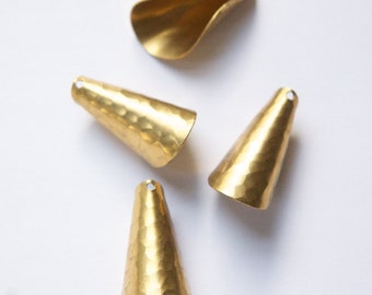 Raw Brass Hammered Cone Pendant or Bead Cap Medium 26x12mm (4) mtl027C