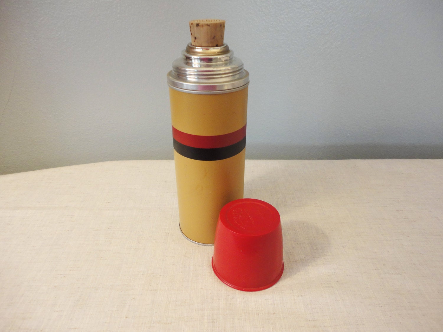 Vintage Thermos with Cork Stopper & Plastic Cup