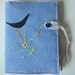Handmade Needlecase. Vintage embroidered with hand painted Blackbird on linen