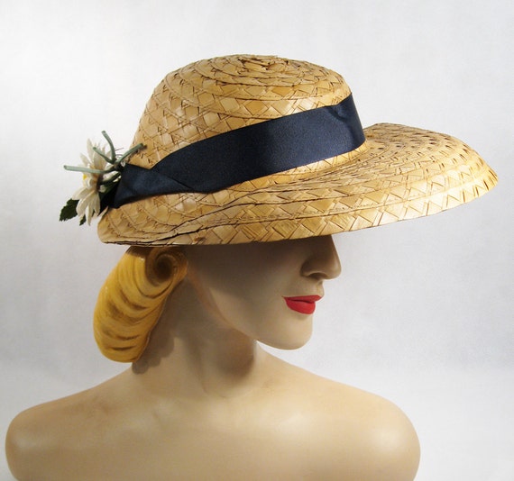 Vintage 1950s 50s Hat Poke Bonnet Style Sunhat