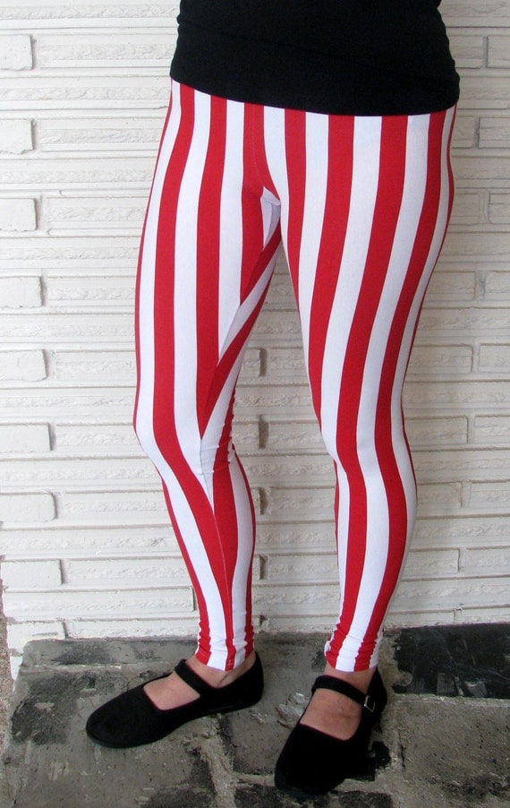 Red And White Striped Leggings Vertical Striped Leggings