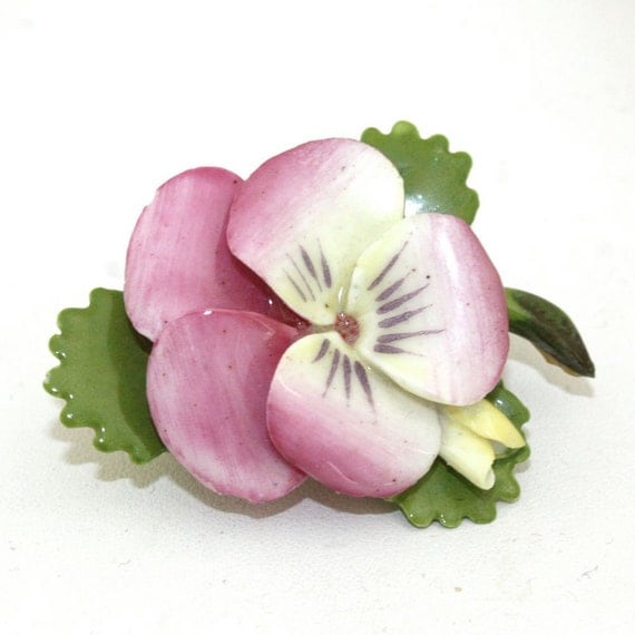 Vintage Cara China Staffordshire Pansy Brooch by GeneralWhimsy2