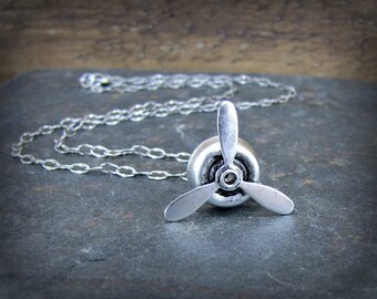 Propeller Necklace- Spinning Aviation Charm Necklace-Aviator Jewelry- Fidget Spinner Necklace