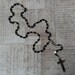 World War II Era Italian Ebony Wood Rosary With Ebonized Wood Crucifix, Blessed Virgin Mary & Sacred Heart Of Jesus Center