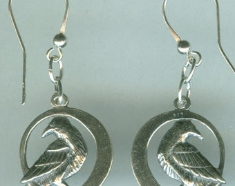 Sterling Silver RAVEN Earrings - 3D - Bird, Crow, Totem