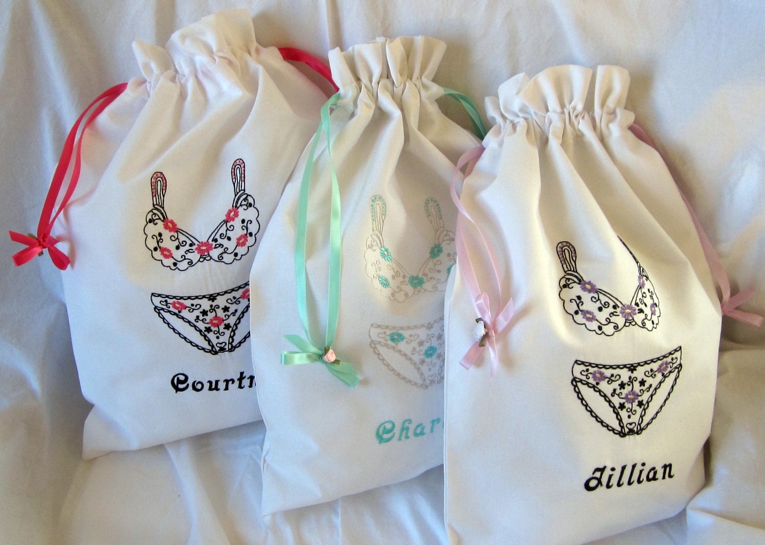 Embroidered Personalized French Lingerie Travel Laundry Bag