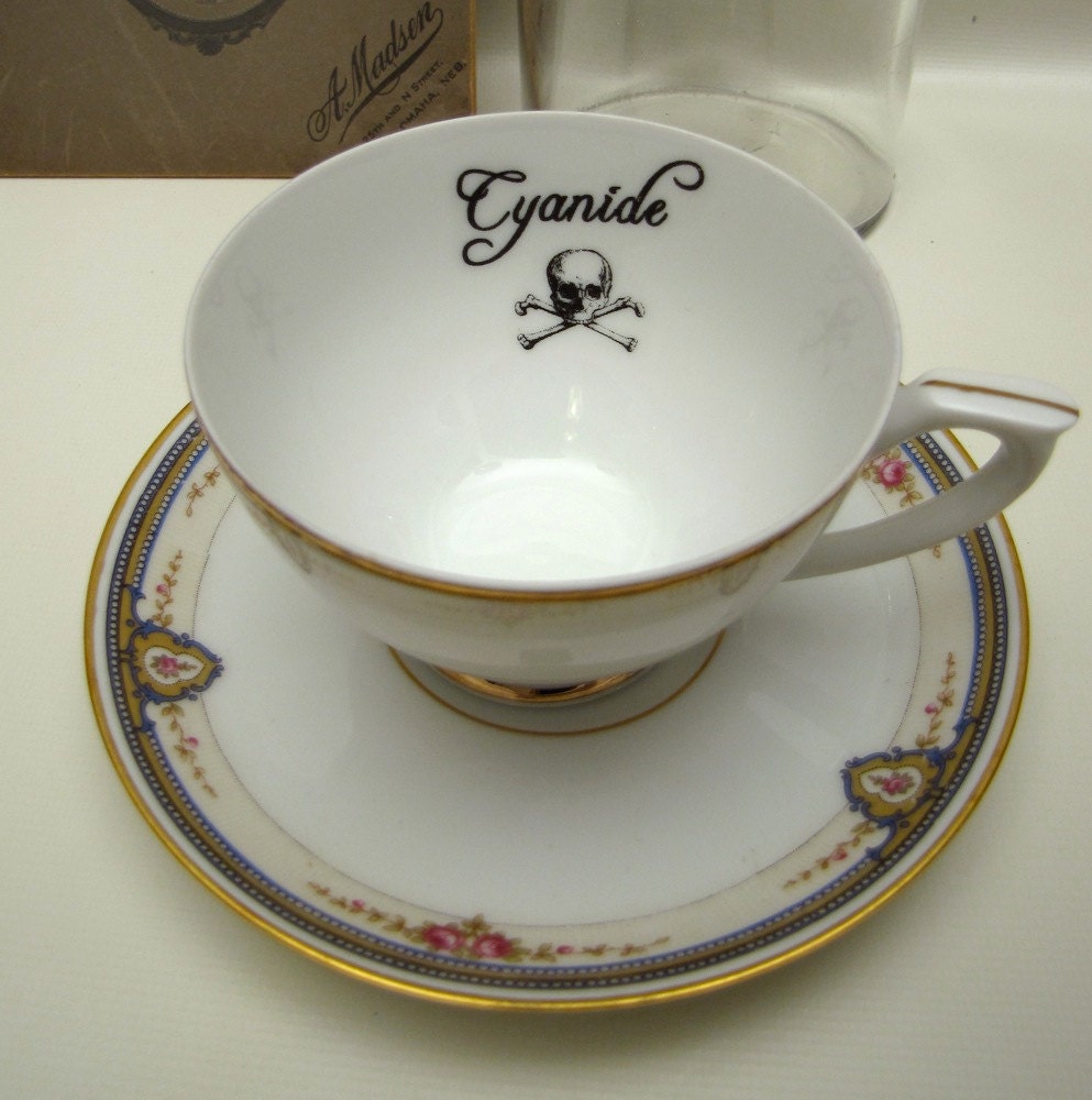 Gothic Poison tea cup and saucer Vintage altered plate Chase