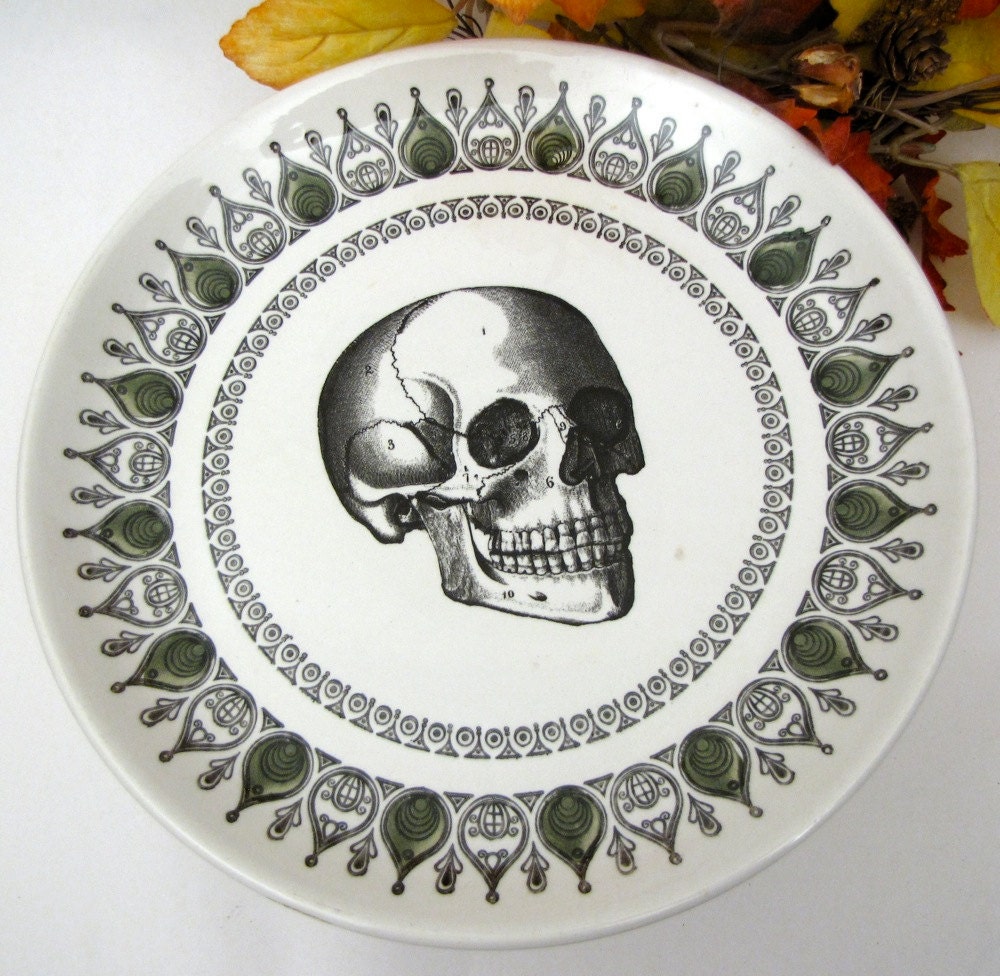 Retro Halloween Skull Cake Stand Pie Plate by ChaseAndScoutDesign