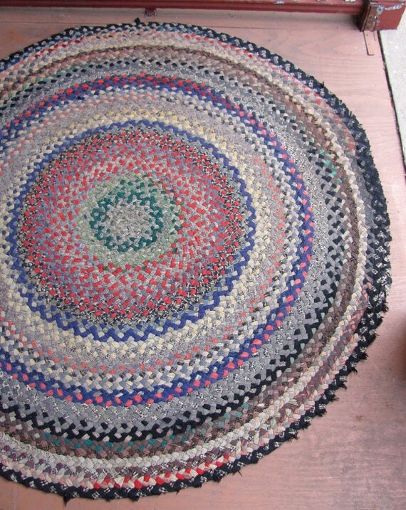 vintage c. 1970s round braided rag rug