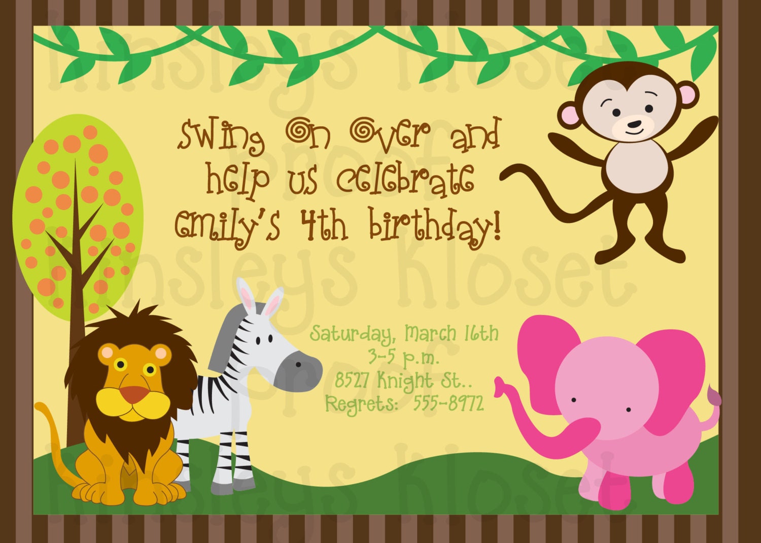 Jungle Party Invitation Jungle Birthday Party Invitation