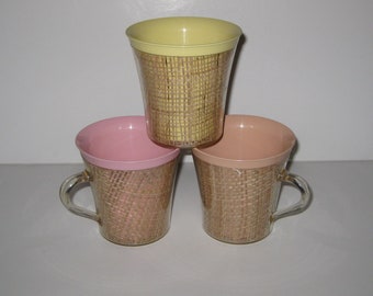 Vintage Melmac Raffia Ware Burlap Pastel Cups or Mugs
