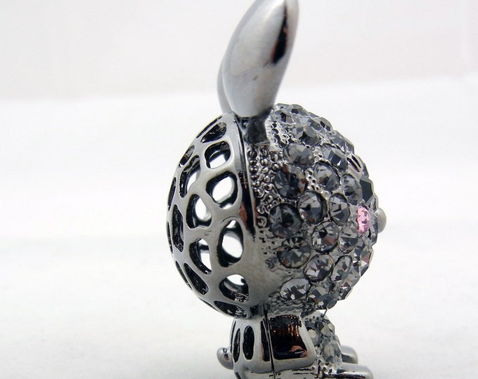 Dimensional Rabbit Charm Pendant with Rhinestones Hematite