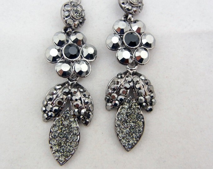 Pair of Chandelier Hematite Flower Themed Drops