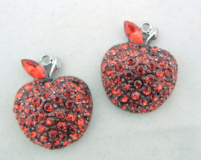 Pair of Red Rhinestone Apple Charms