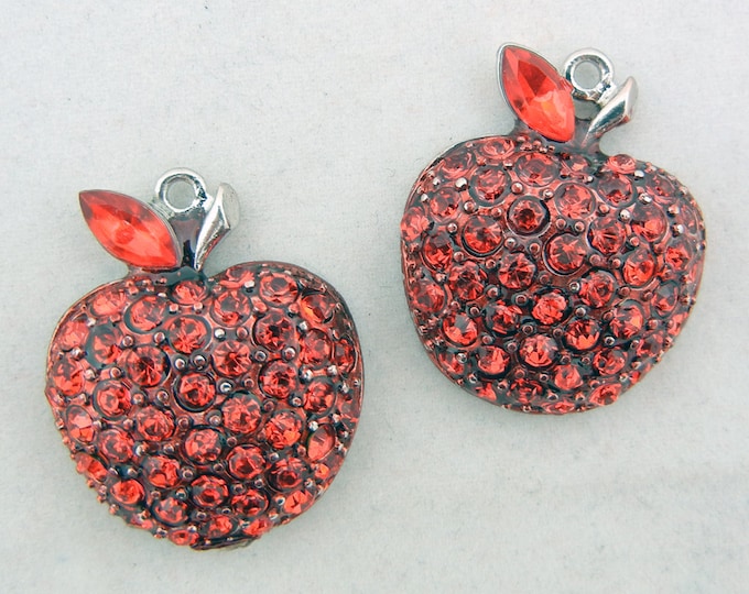 Pair of Red Rhinestone Apple Charms